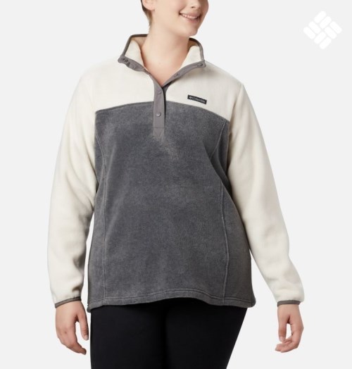 Women's Columbia Benton Springs 1/2 Snap Sweatshirts Cream / Dark Grey | Plus Size CA-C614L